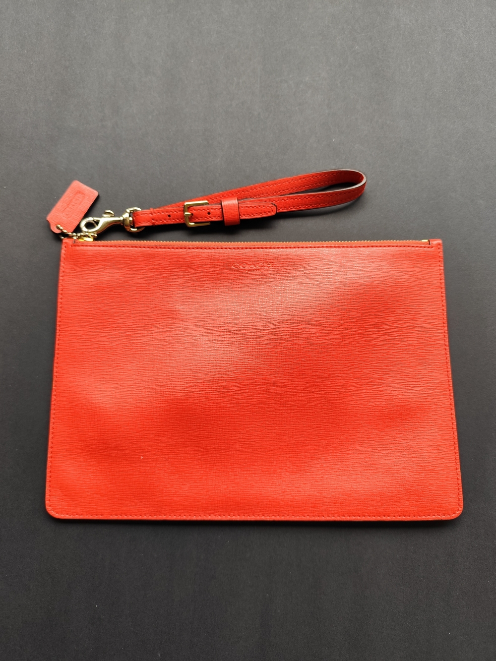 Coach Coral-Red Leather Wristlet Clutch
